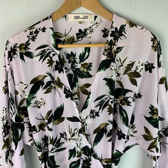 Diane von Furstenberg Elle Floral Silk Long-Sleeve Wrap Midi Dress size medium - Picture 5 of 10